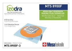 Mesa Teknik Izodra Kendinden Perçinli Fileli Süzgeç Sistemi (MTS 8900F–9300F) — Mikro (10x10 cm), Yan Çıkış Ø70 mm, 3 cm