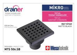 Mesa Teknik MTS 508 Mikro Arte Serisi Tesisat Süzgeci — Alt Çıkış Ø50 mm, Mat Siyah Full