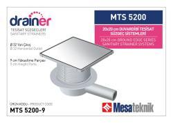Mesa Teknik Drainer Duvardibi Tesisat Süzgeci (MTS 4900–5300) — 20x20 cm Kare, Yan Çıkış Ø32 mm, 9 cm