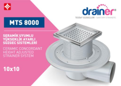 Mesa Teknik Drainer Seramik Uyumlu Yükseklik Ayarlı Süzgeç (MTS 8000 / 8100) — 10x10 cm, Alt Çıkış Ø50 mm