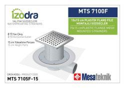 Mesa Teknik Izodra Fileli Plastik Flanş Montajlı Süzgeç Sistemi (MTS 6900F–7300F) — 15x15 cm, Yan Çıkış Ø70 mm, 15 cm