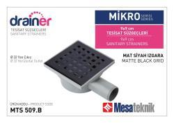 Mesa Teknik MTS 508 Mikro Arte Serisi Tesisat Süzgeci — Yan Çıkış Ø32 mm, Mat Siyah Izgara