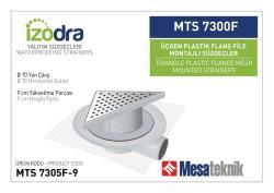 Mesa Teknik Izodra Fileli Plastik Flanş Montajlı Süzgeç Sistemi (MTS 6900F–7300F) — 20 cm Üçgen, Yan Çıkış Ø70 mm, 9 cm