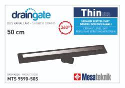 Mesa Teknik MTS 9590 Thin Serisi 360° Dönerli Duş Kanalı — 50 cm, Siyah, Krom