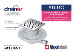 Mesa Teknik Drainer Yükseklik ve Yön Ayarlı Tesisat Süzgeci (MTS 5900–6300) — 15x15 cm, Yan Çıkış Ø32 mm, 9 cm