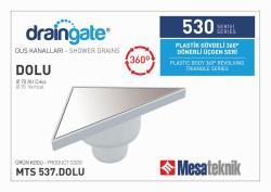 Mesa Teknik MTS 530 Plastik Gövdeli 360° Dönerli 20 cm Üçgen Duş Süzgeci — Alt Çıkış Ø70 mm, Dolu Desen, Paslanmaz