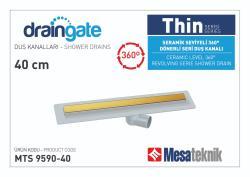 Mesa Teknik MTS 9590 Thin Serisi 360° Dönerli Duş Kanalı — 40 cm, Gri, Altın