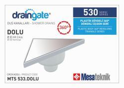 Mesa Teknik MTS 530 Plastik Gövdeli 360° Dönerli 20 cm Üçgen Duş Süzgeci — Alt Çıkış Ø50 mm, Dolu Desen, Paslanmaz