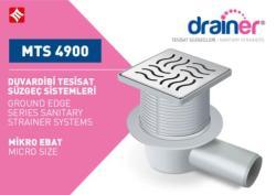 Mesa Teknik Drainer Duvardibi Tesisat Süzgeci (MTS 4900–5300) — 10x10 cm, Alt Çıkış Ø70 mm, 3 cm