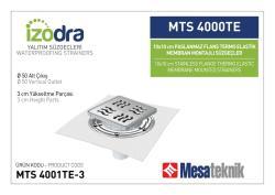 Mesa Teknik Izodra Termo Elastik Örtü Paslanmaz Flanş Montajlı Süzgeç Sistemi (MTS 3900TE–4300TE) — 10x10 cm, Alt Çıkış Ø50 mm, 3 cm