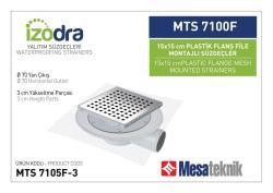 Mesa Teknik Izodra Fileli Plastik Flanş Montajlı Süzgeç Sistemi (MTS 6900F–7300F) — 15x15 cm, Yan Çıkış Ø70 mm, 3 cm