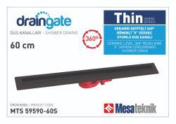 Mesa Teknik MTS 59590 Thin Serisi 360° Dönerli S Süzgeç Uyumlu Duş Kanalı — 60 cm, Siyah, Siyah