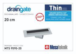 Mesa Teknik MTS 9590 Thin Serisi 360° Dönerli Duş Kanalı — 20 cm, Gri, Siyah