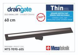 Mesa Teknik MTS 9590 Thin Serisi 360° Dönerli Duş Kanalı — 60 cm, Siyah, Krom