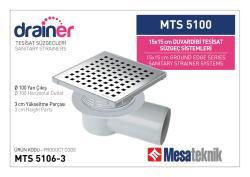 Mesa Teknik Drainer Duvardibi Tesisat Süzgeci (MTS 4900–5300) — 15x15 cm, Yan Çıkış Ø100 mm, 3 cm