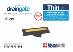 Mesa Teknik MTS 9590 Thin Serisi 360° Dönerli Duş Kanalı — 20 cm, Siyah, Altın