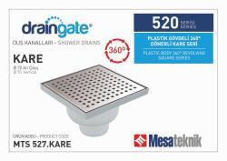 Mesa Teknik MTS 520 Plastik Gövdeli 360° Dönerli 20x20 cm Kare Duş Süzgeci — Alt Çıkış Ø70 mm, Kare Desen, Paslanmaz