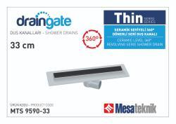 Mesa Teknik MTS 9590 Thin Serisi 360° Dönerli Duş Kanalı — 33 cm, Gri, Siyah
