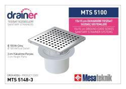 Mesa Teknik Drainer Duvardibi Tesisat Süzgeci (MTS 4900–5300) — 15x15 cm, Alt Çıkış Ø100 mm, 3 cm