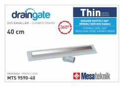Mesa Teknik MTS 9590 Thin Serisi 360° Dönerli Duş Kanalı — 40 cm, Gri, Krom