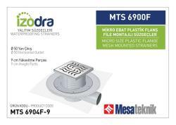 Mesa Teknik Izodra Fileli Plastik Flanş Montajlı Süzgeç Sistemi (MTS 6900F–7300F) — Mikro (10x10 cm), Yan Çıkış Ø50 mm, 9 cm