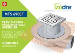 Mesa Teknik Izodra Fileli Plastik Flanş Montajlı Süzgeç Sistemi (MTS 6900F–7300F) — 10x10 cm, Alt Çıkış Ø70 mm, 9 cm