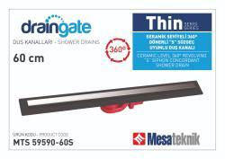 Mesa Teknik MTS 59590 Thin Serisi 360° Dönerli S Süzgeç Uyumlu Duş Kanalı — 60 cm, Siyah, Krom