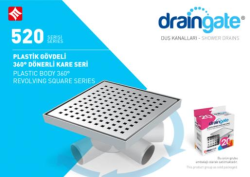 Mesa Teknik MTS 520 Plastik Gövdeli 360° Dönerli 20x20 cm Kare Duş Süzgeci — Alt Çıkış Ø70 mm, Kare Desen, Altın Kaplama Izgara