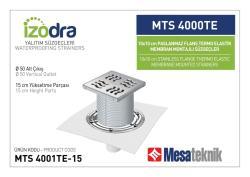 Mesa Teknik Izodra Termo Elastik Örtü Paslanmaz Flanş Montajlı Süzgeç Sistemi (MTS 3900TE–4300TE) — 10x10 cm, Alt Çıkış Ø50 mm, 15 cm