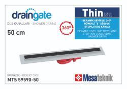 Mesa Teknik MTS 59590 Thin Serisi 360° Dönerli S Süzgeç Uyumlu Duş Kanalı — 50 cm, Gri, Siyah