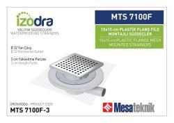 Mesa Teknik Izodra Fileli Plastik Flanş Montajlı Süzgeç Sistemi (MTS 6900F–7300F) — 15x15 cm, Yan Çıkış Ø32 mm, 3 cm