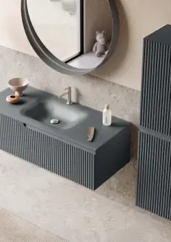Orka Rate Collection MOONLIGHT TEK ÇEKMECELİ Banyo Dolabı Mat Antrasit Lake 70 cm uygulama örneği