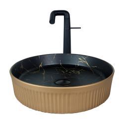 Pure Concept Marmo Tezgah Üstü Çanak Lavabo 42 cm Mat Altın Siyah