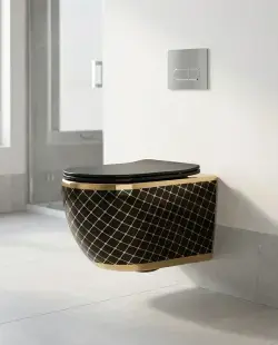 Pure Concept Geometrik Kanalsız Asma Klozet 36x53x30 cm Siyah Altın uygulama örneği