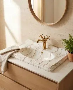 Pure Concept Victorian Rain Beige Etajerli Lavabo Beyaz, Kahve uygulama örneği