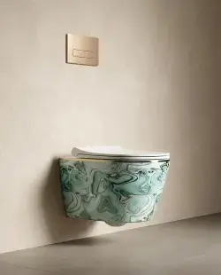Pure Concept Ebru Kanalsız Asma Klozet 36x52x30 cm Yeşil Altın uygulama örneği