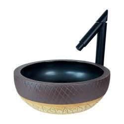 Pure Concept Petra Dekoratif Tezgah Üstü Çanak Lavabo 42 cm Siyah, Altın, Kahve