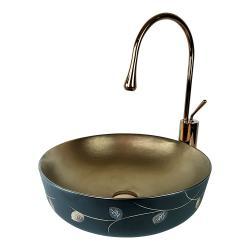 Pure Concept Glamour Yaprak Desen Çanak Lavabo 40x40x14 cm Mat Siyah Bronz