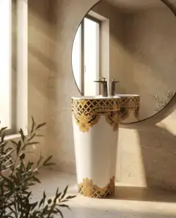 Pure Concept Kleopatra Monoblok Lavabo 40x40 cm Beyaz Altın uygulama örneği