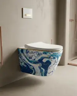 Pure Concept Ebru Kanalsız Asma Klozet 36x52x30 cm Mavi Altın uygulama örneği