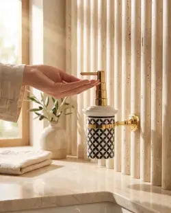 Pure Concept Geometrik Montajlı Sıvı Sabunluk Siyah Beyaz uygulama örneği