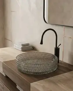 Pure Concept Dekoratif Cam Lavabo 40x40x10 cm Gümüş uygulama örneği