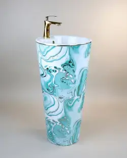 Pure Concept Ebru Monoblok Lavabo 40x40 cm Yeşil Altın uygulama örneği