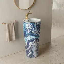Pure Concept Ebru Monoblok Lavabo 40x40 cm Mavi Altın uygulama örneği