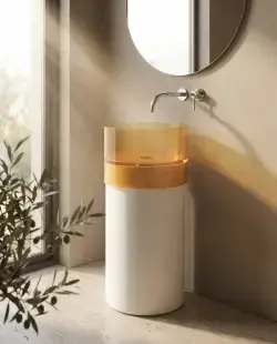 Pure Concept Crystal Cam Monoblok Lavabo Şeffaf Sarı Beyaz uygulama örneği