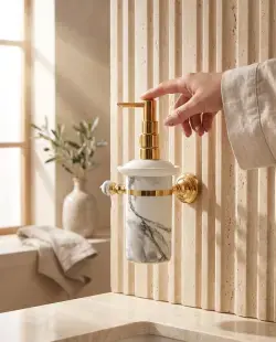 Pure Concept Calacatta Montajlı Sıvı Sabunluk Beyaz Altın uygulama örneği