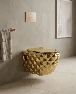 Pure Concept Kapitone Kanalsız Asma Klozet Parlak Altın uygulama örneği