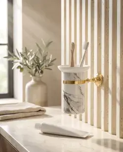 Pure Concept Calacatta Montajlı Diş Fırçalık Beyaz Altın uygulama örneği