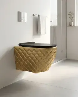 Pure Concept Kapitone Dot Kanalsız Asma Klozet Mat Altın uygulama örneği