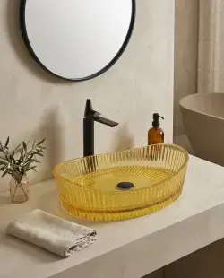 Pure Concept Dekoratif Cam Lavabo 52 cm Sarı uygulama örneği
